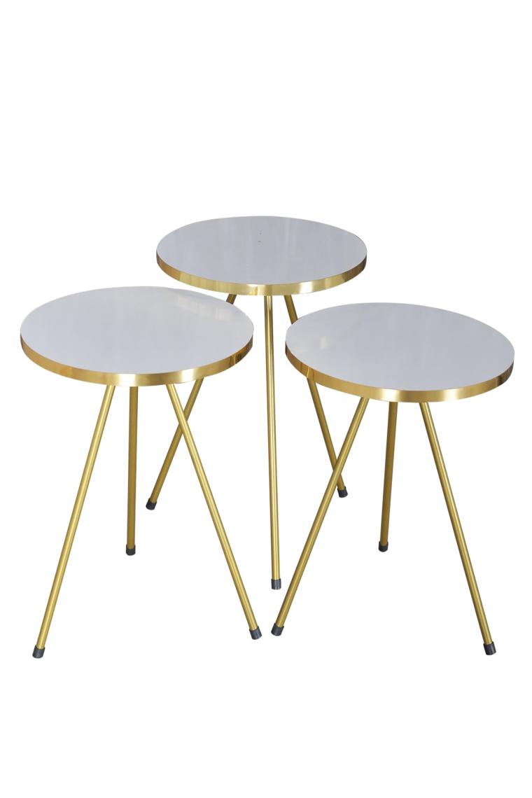 Zigon Sehpa ve Orta Sehpa Kr Gold Metal Ayak Gold Beyaz Set