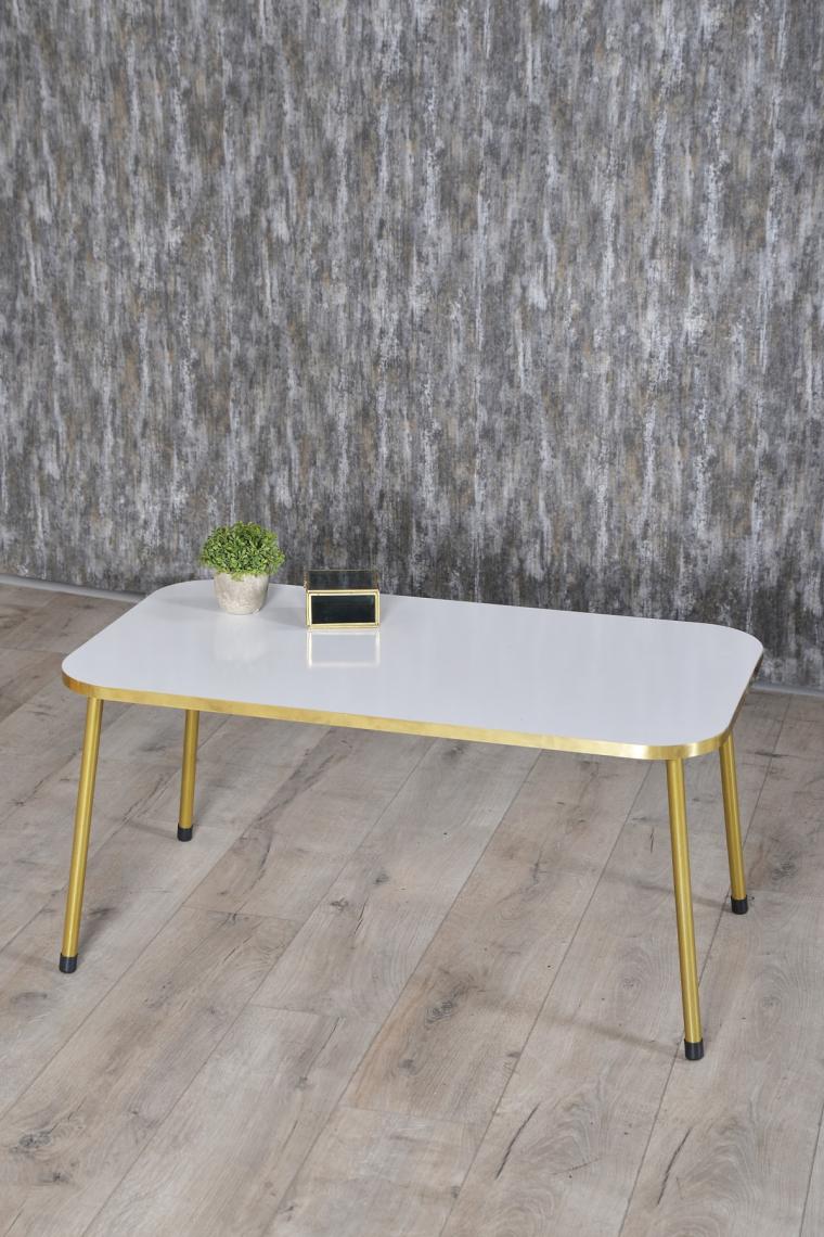 Zigon Sehpa ve Orta Sehpa Kr Gold Metal Ayak Gold Beyaz Set