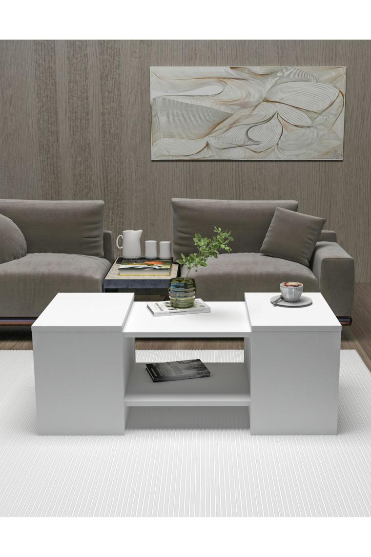 Arnetti Sartos 3'lü Zigonlu Modern Orta Sehpa Salon Sehpası, Beyaz - Sartos