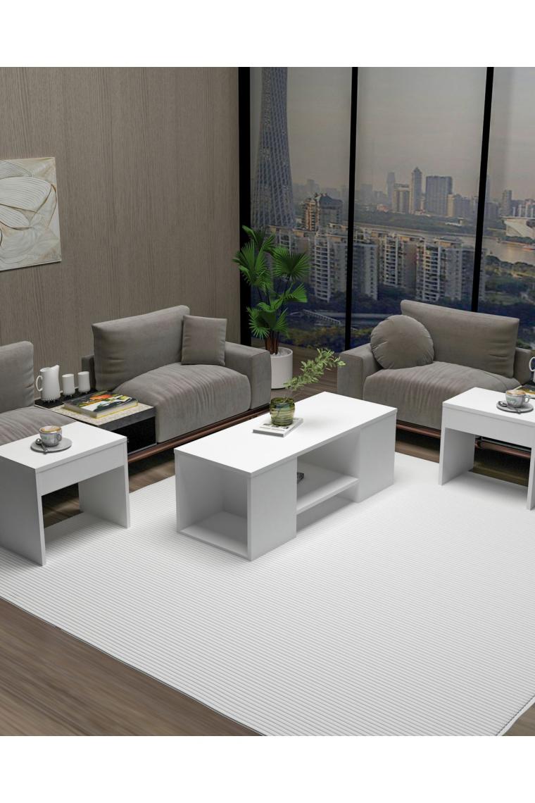 Arnetti Sartos 3'lü Zigonlu Modern Orta Sehpa Salon Sehpası, Beyaz - Sartos