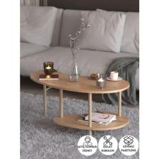 Peka Fasülye Orta Sehpa Ahşap Ayaklı Sehpa Iki Raflı Sehpa Dekoratif Sehpa Gazetelikli-Safir Meşe