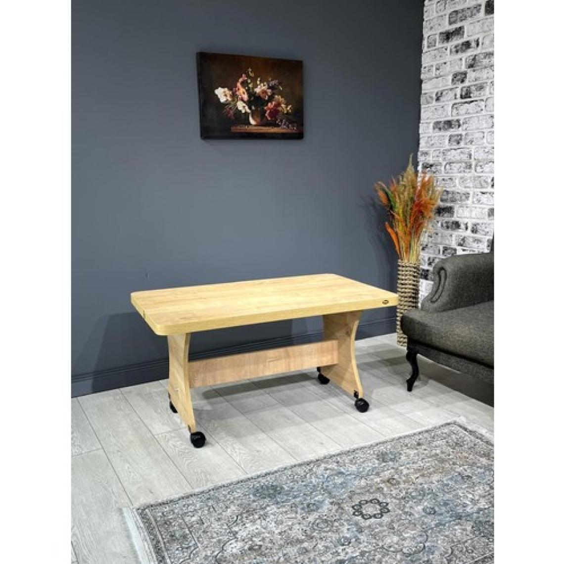 Hey Ada Tekerlekli Kavisli Köşe 100 x 60 Orta Sehpa Safir Meşe