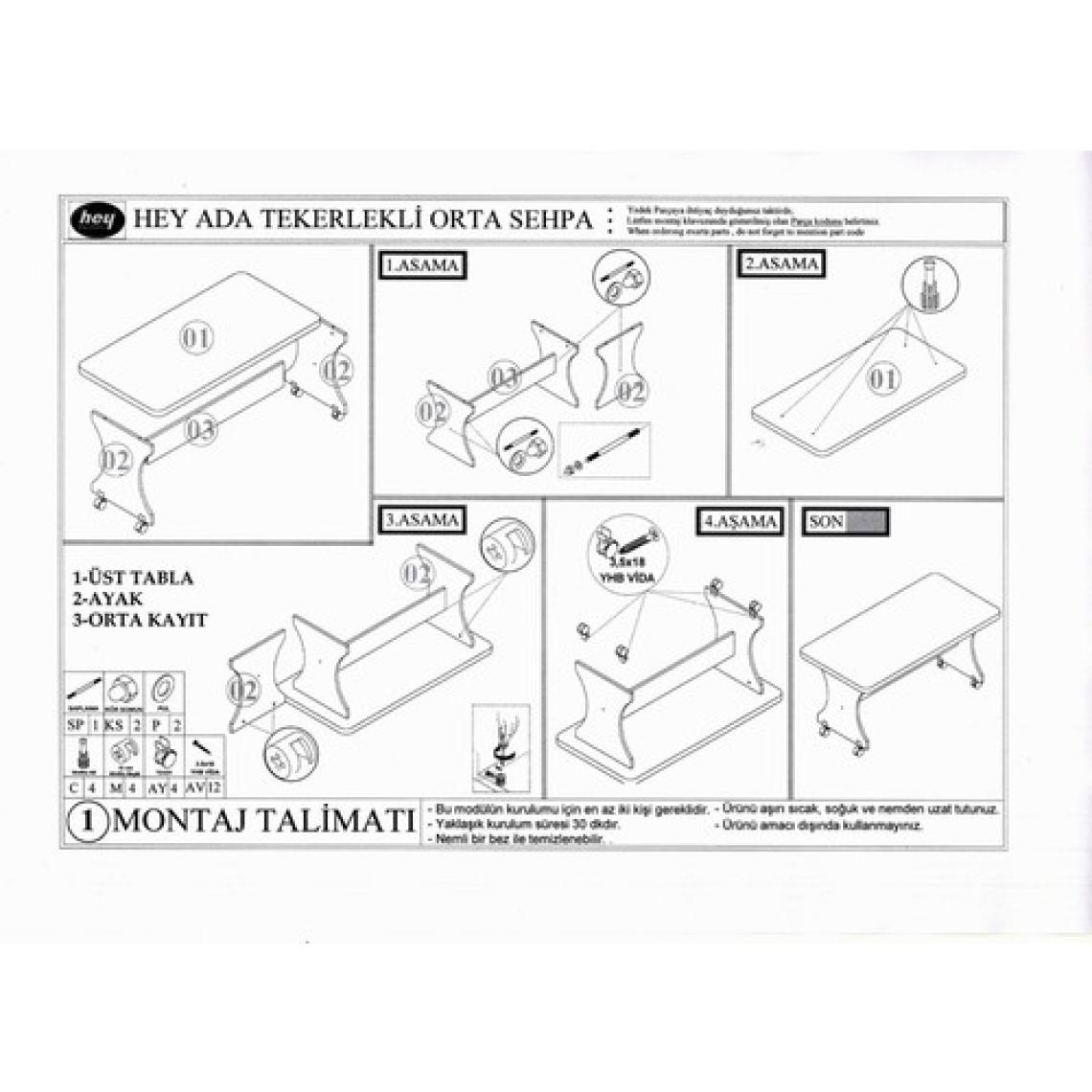 Hey Ada Tekerlekli Kavisli Köşe 100 x 60 Orta Sehpa Safir Meşe