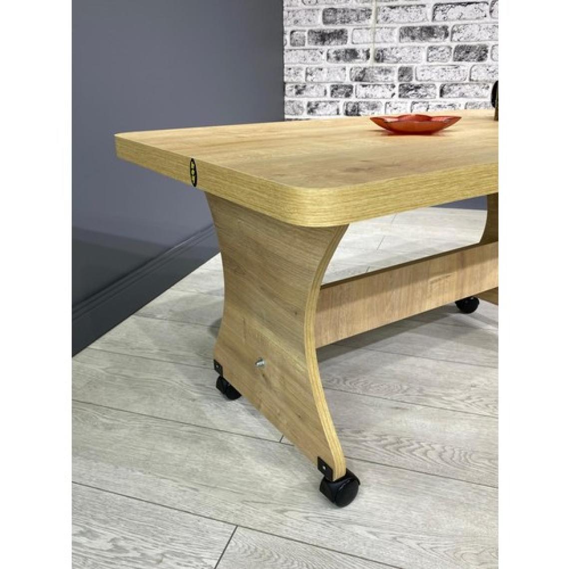 Hey Ada Tekerlekli Kavisli Köşe 100 x 60 Orta Sehpa Safir Meşe