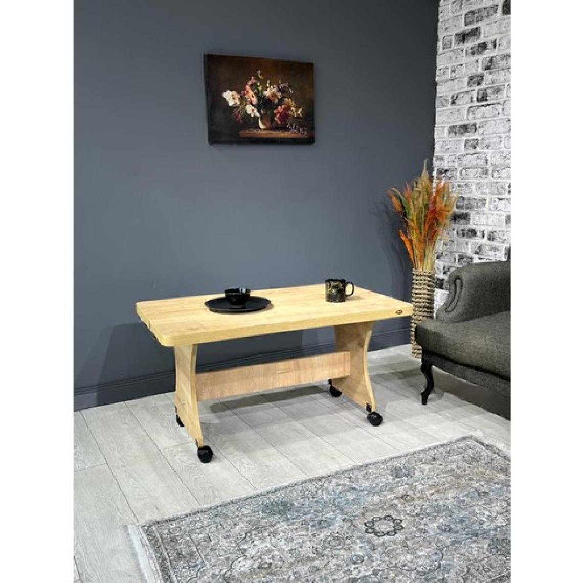 Hey Ada Tekerlekli Kavisli Köşe 100 x 60 Orta Sehpa Safir Meşe