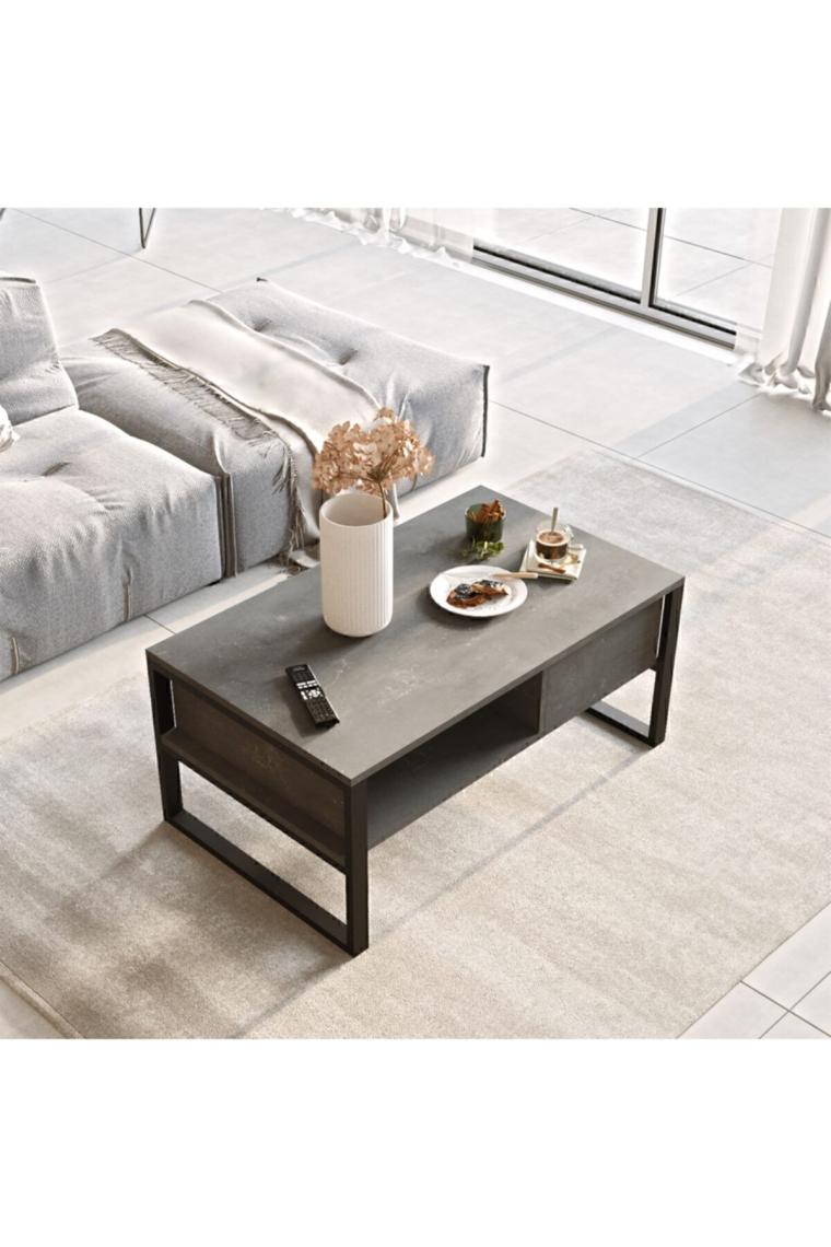 Ml34 Iron Metal Orta Sehpa Raflı Beton