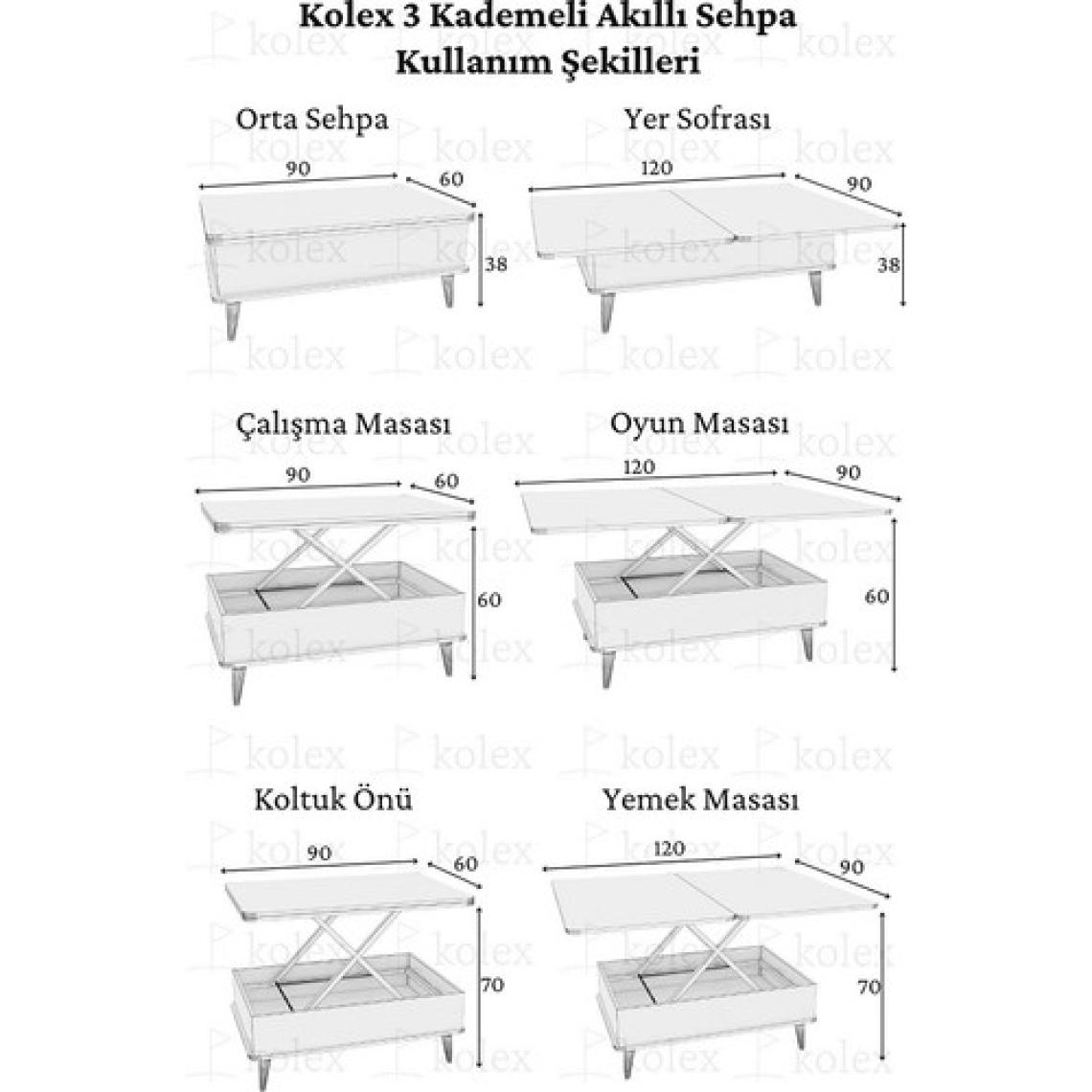 Ottowa Sihirli Sehpa Çam Renk Krem Desenli Akıllı Sehpa