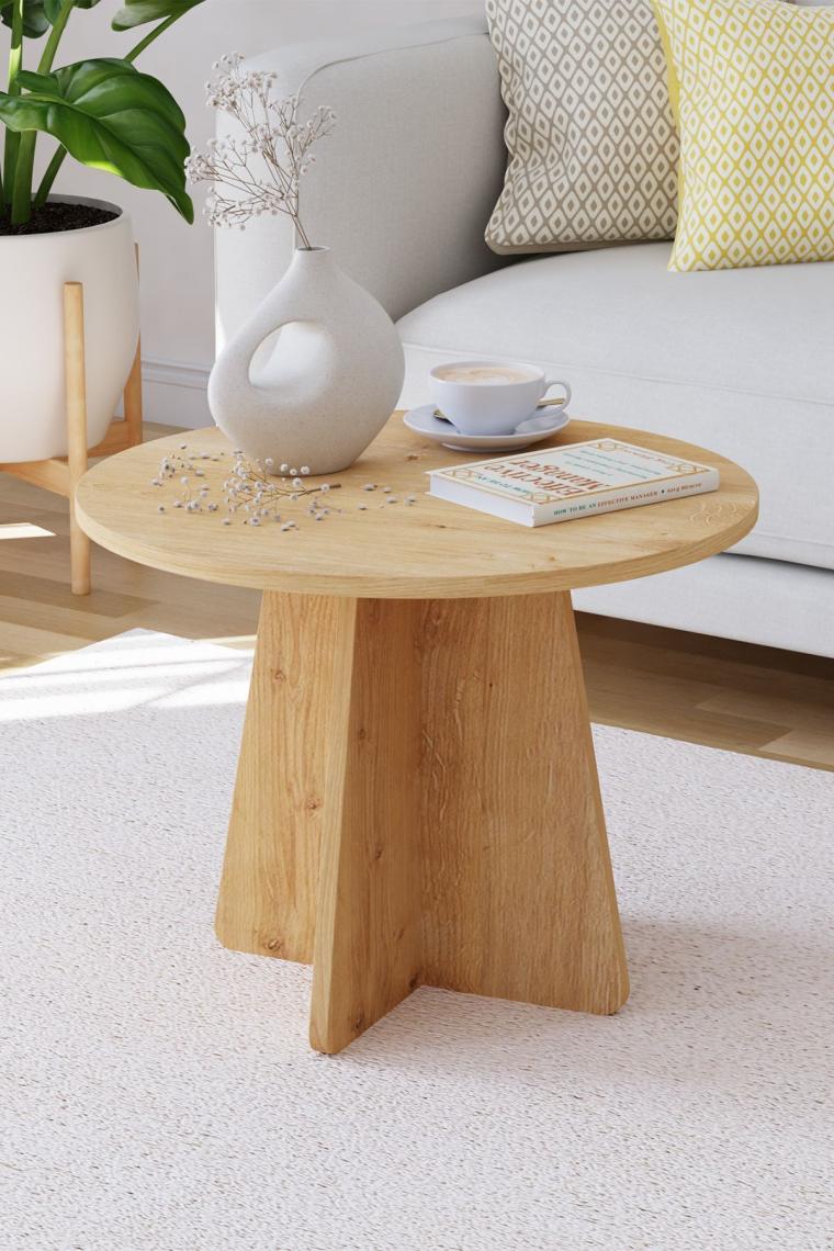Obi Atölye Mantar Orta Sehpa Yuvarlak Orta Sehpa 58 cm - Safir Meşe