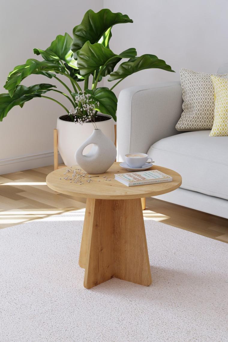 Obi Atölye Mantar Orta Sehpa Yuvarlak Orta Sehpa 58 cm - Safir Meşe