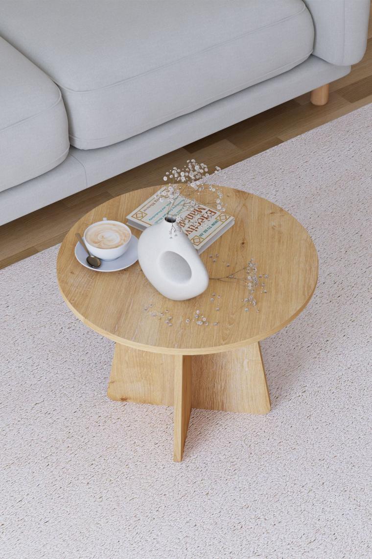 Obi Atölye Mantar Orta Sehpa Yuvarlak Orta Sehpa 58 cm - Safir Meşe