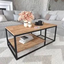 Bofigo Metal Orta Sehpa 2 Raflı Orta Sehpa Dekoratif Sehpa Nisa Çam