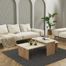 Cool Home Vera 2 ' li Orta Sehpa , Servis Sehpası Sepet - Traverten (Mermer Desen)
