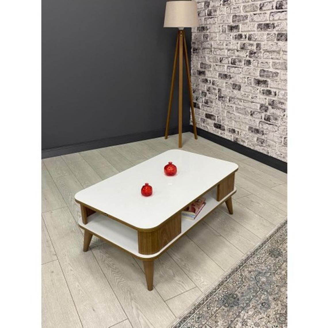 Kumsal Oval Kenar 100* 60 Orta Sehpa Beyaz-Ceviz