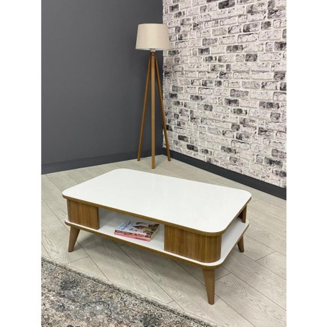 Kumsal Oval Kenar 100* 60 Orta Sehpa Beyaz-Ceviz