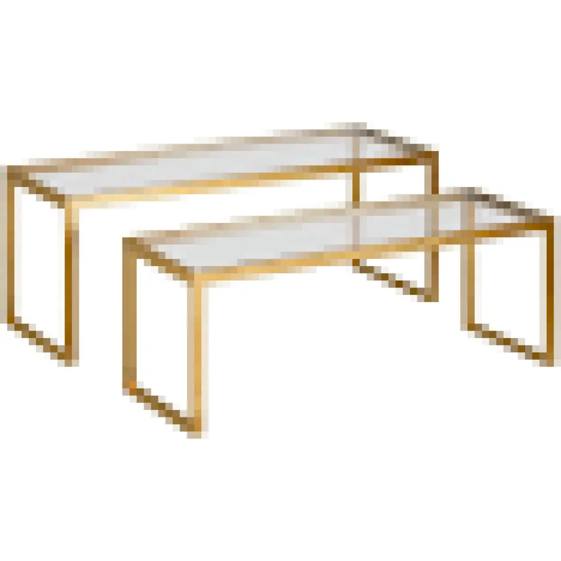 Modern Gold Renk  2’li Metal Iskeletli Temper Camlı Zigon Orta Sehpa