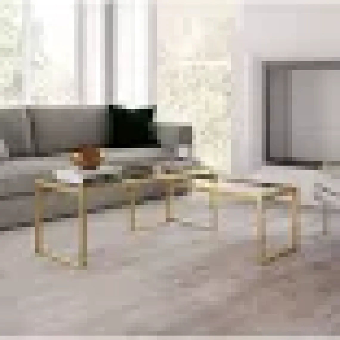 Modern Gold Renk  2’li Metal Iskeletli Temper Camlı Zigon Orta Sehpa