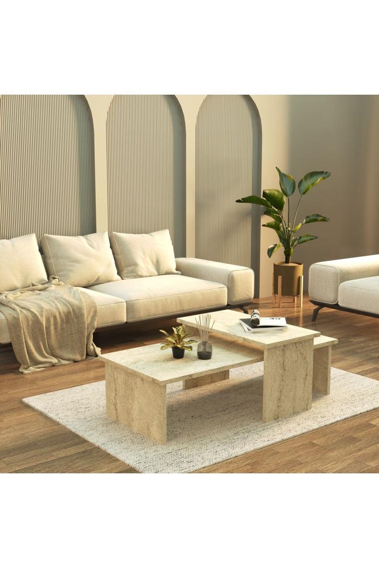 Cool Home Vera 2 ' Li Orta Sehpa , Servis Sehpası  Traverten (Mermer Desen)