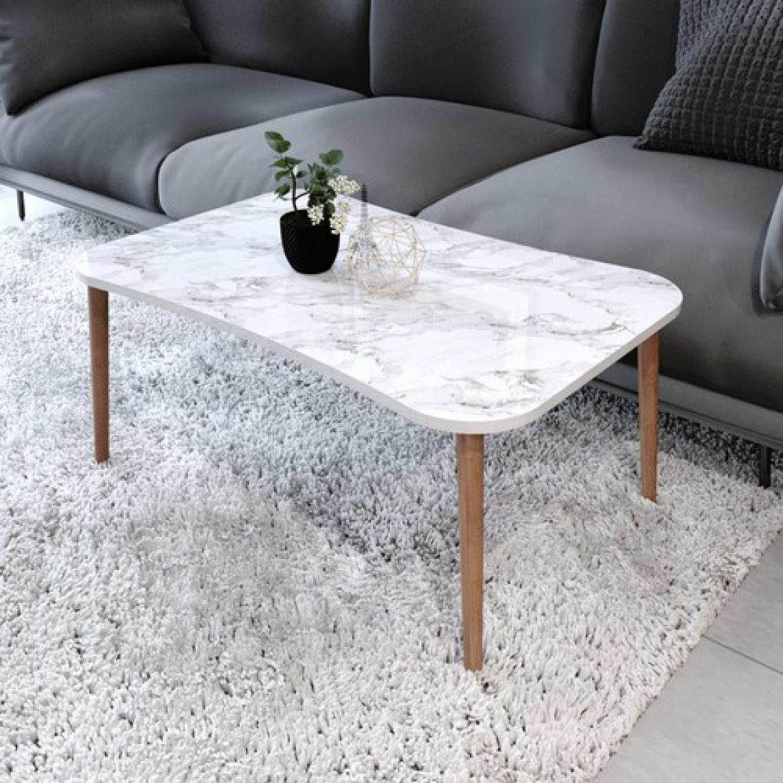 Esma Orta Sehpa Ahşap Ayaklı Sehpa - Beyaz Mermer