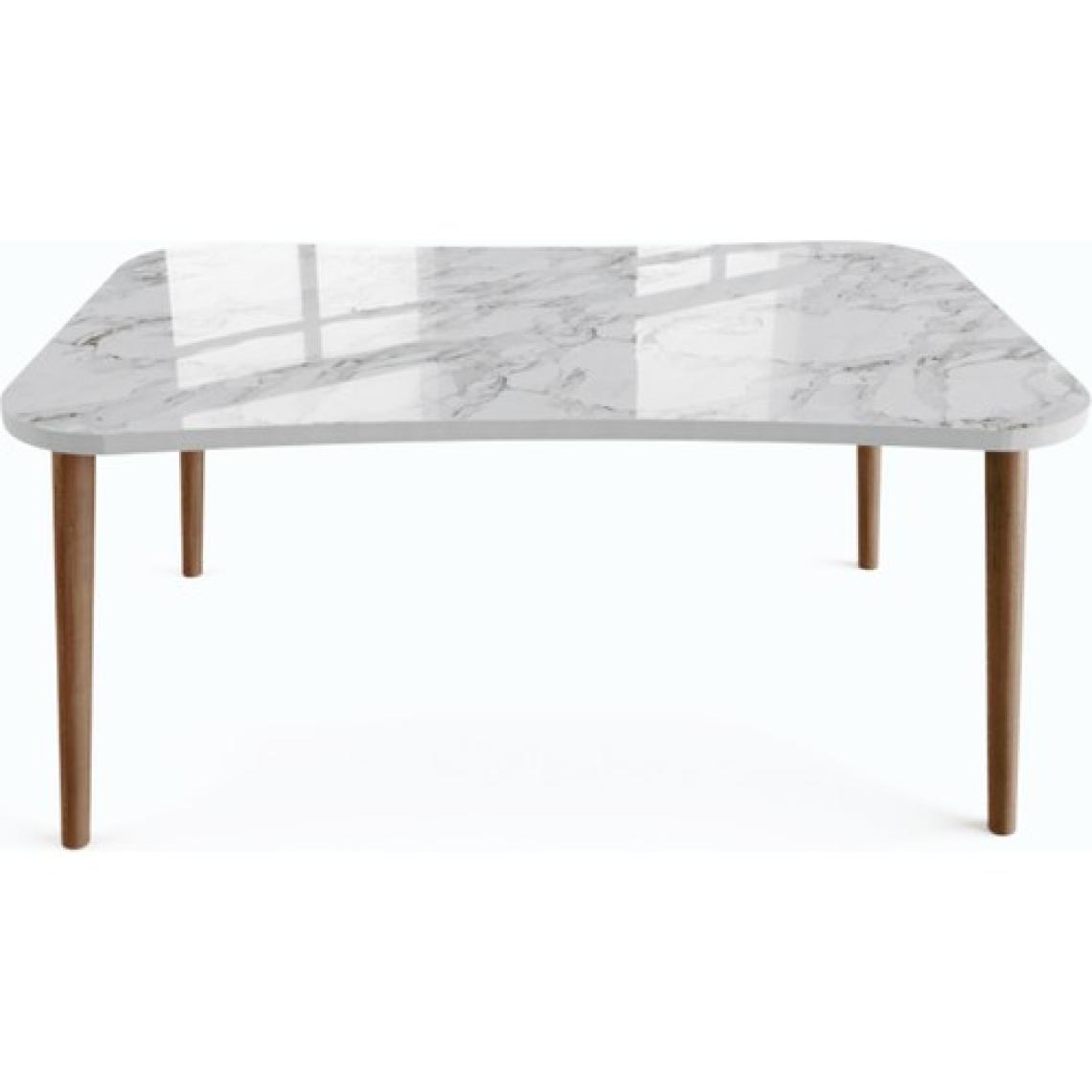 Esma Orta Sehpa Ahşap Ayaklı Sehpa - Beyaz Mermer