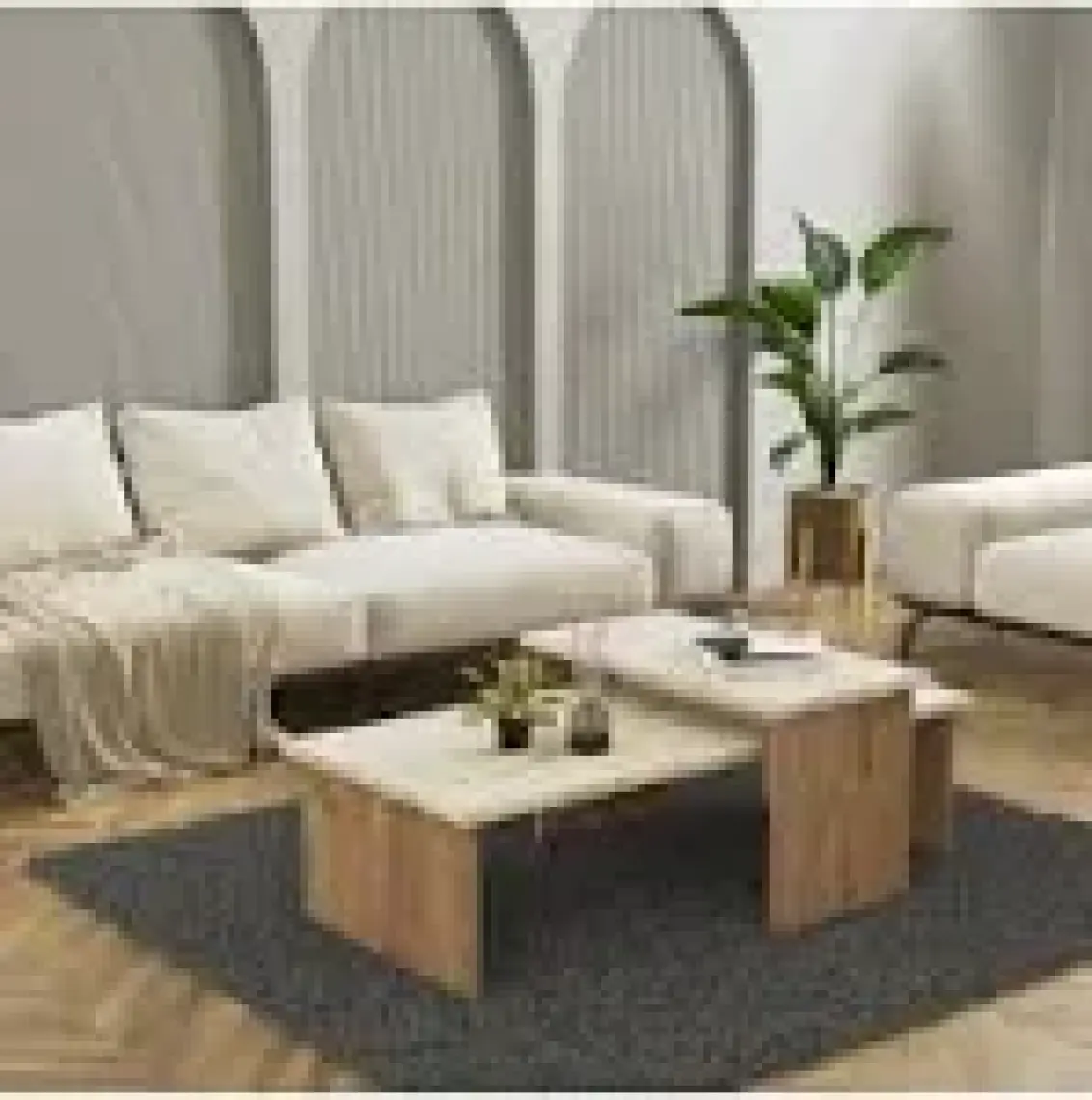 Cool Home Vera 2 ' li Orta Sehpa , Servis Sehpası Sepet - Traverten (Mermer Desen)
