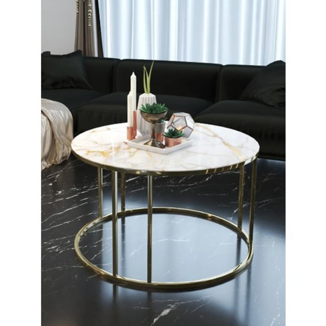 Sedaş Living Units 4 Lü Sarı Mermer Temperli Kırılmaz Cam Gold Metal Ayaklı Cam C Model Sehpa Takımı (Zigon ve Orta)
