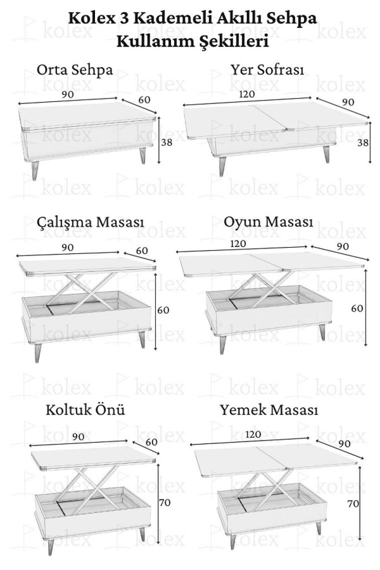 kolexonline Berlin Ahşap Orta Sehpa Çekmeceli Antik Beyaz Renk