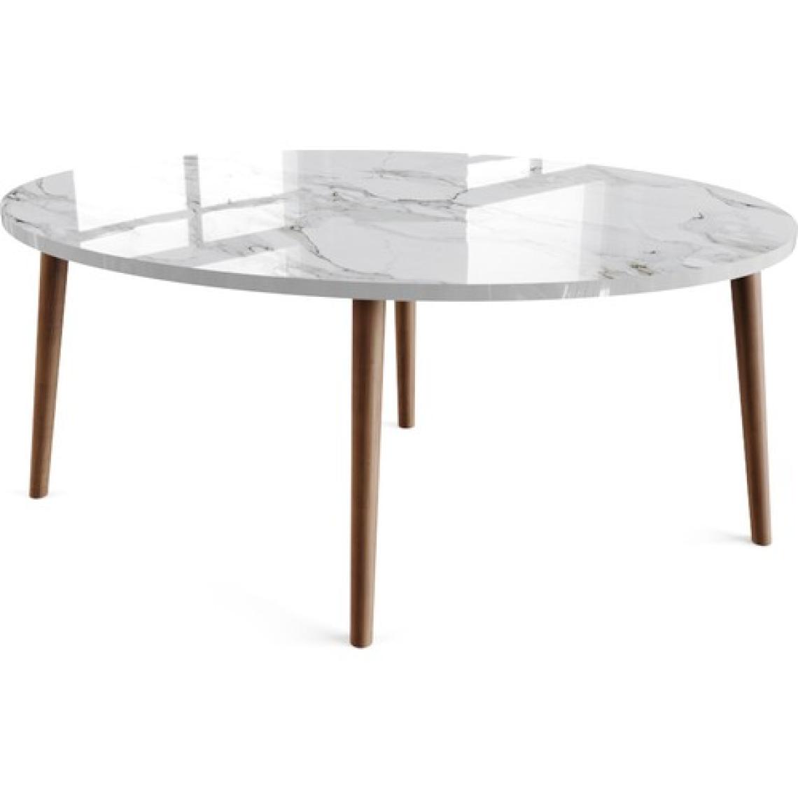 Zuesse Dizayn Tokyo Orta Sehpa Ahşap Ayaklı Sehpa Beyaz Mermer Desenli