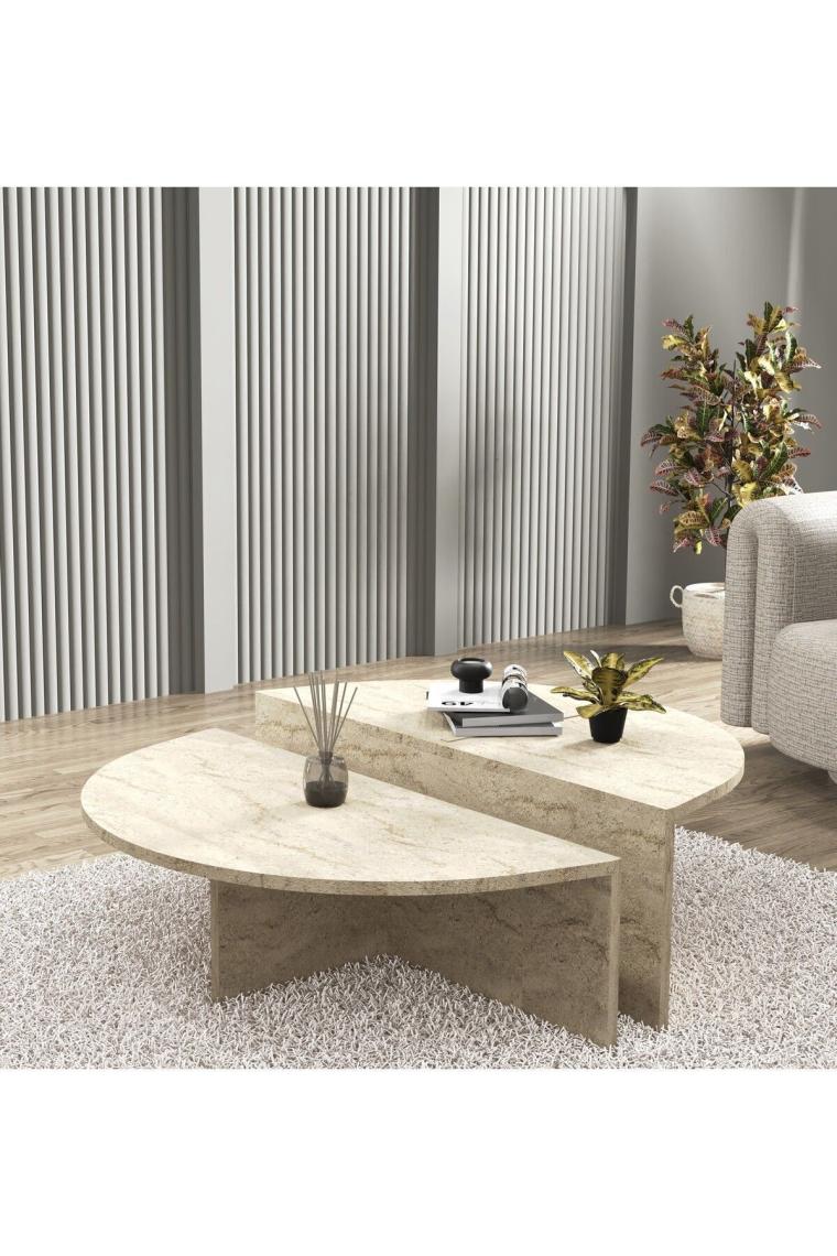 Cool Home Venüs Oval Orta Sehpa Traverten (Mermer Desen)