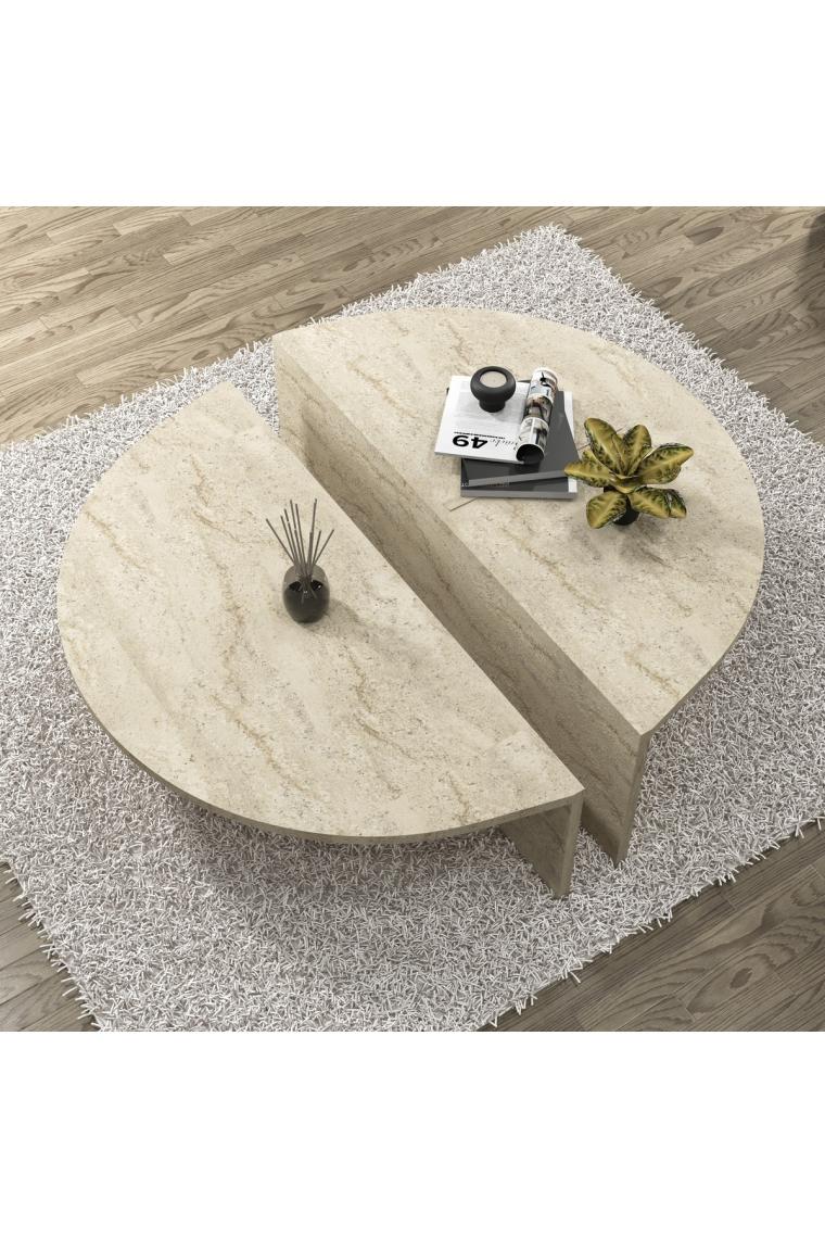 Cool Home Venüs Oval Orta Sehpa Traverten (Mermer Desen)