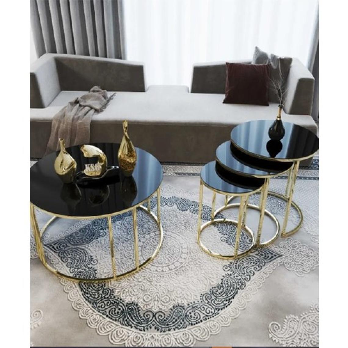 Sedaş Living Units 4 Lü Siyah Temperli Kırılmaz Cam Gold Metal Ayaklı Cam C Model Sehpa Takımı (Zigon ve Orta)