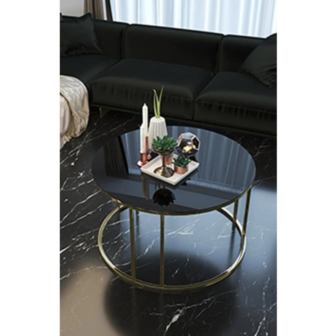 Sedaş Living Units 4 Lü Siyah Temperli Kırılmaz Cam Gold Metal Ayaklı Cam C Model Sehpa Takımı (Zigon ve Orta)