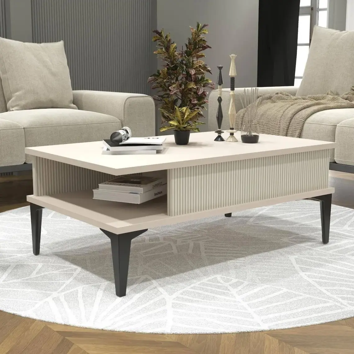 Cool Home Marin Orta Sehpa , Ceviz , Çizgi Desenli , Raflı