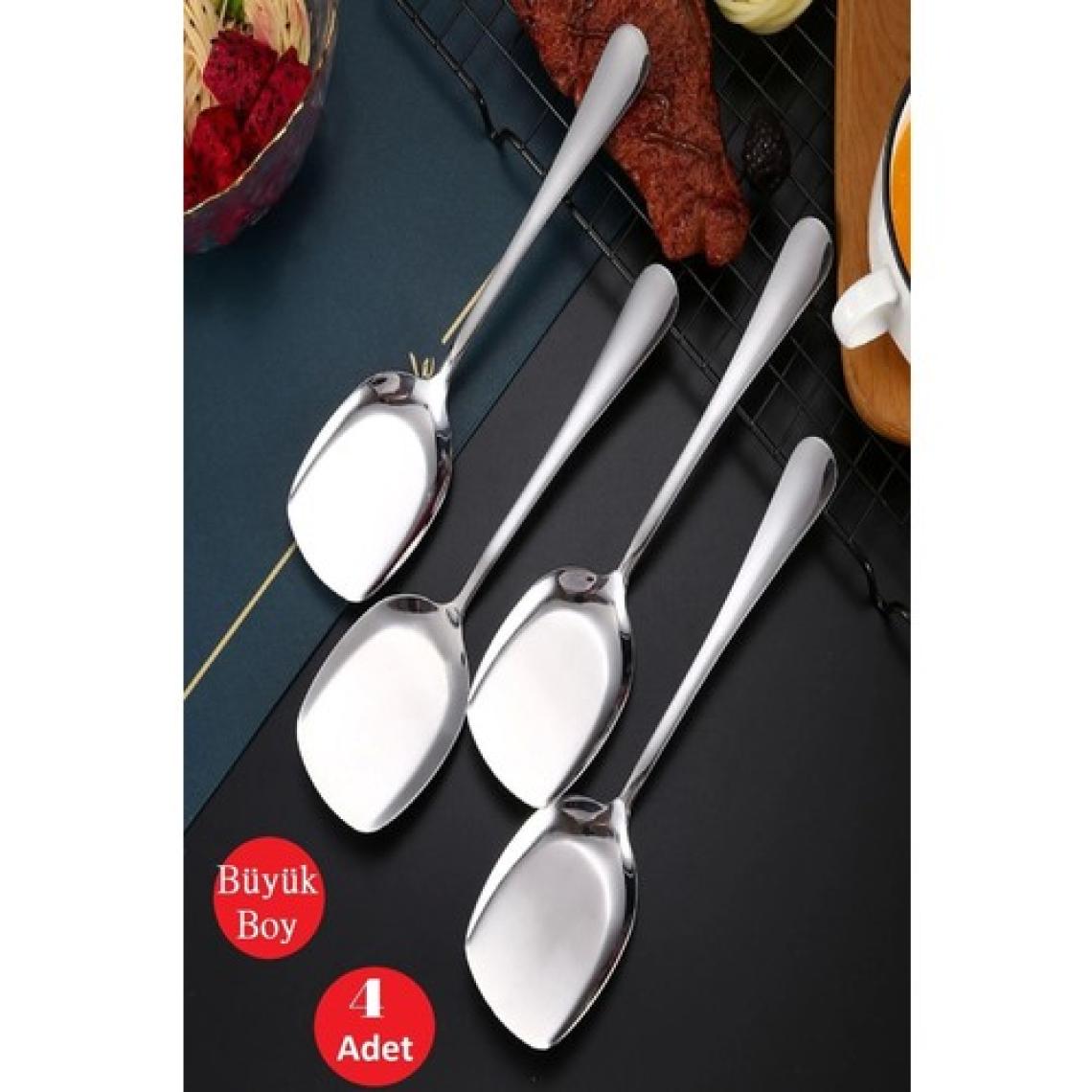 Büyük Boy Paslanmaz Çelik 4'lü Servis Kaşığı Seti, Salata, Pasta, Yemek Mutfak Kullanımı