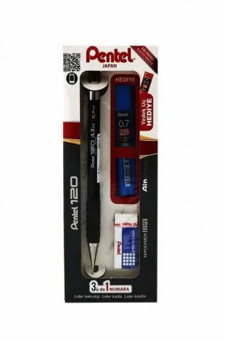 Pentel A315-3AS 120A3 (0.5mm) 3'lü Okul Seti - (Kalem+Silgi+Hediye Min, Pembe