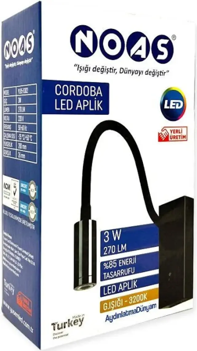 Noas 3W Anahtarlı Cordoba LED Aplik