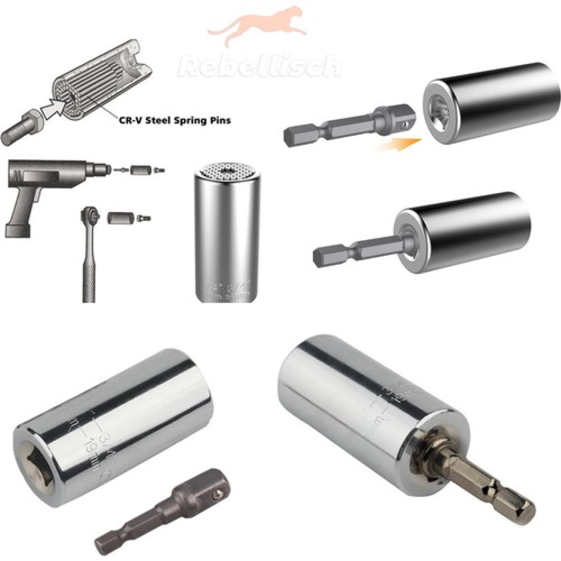 Rebellisch Germany 2'li Set Çok Amaçlı Universal Matkap Ucuna Takılan Evrensel Lokma Anahtar Takımı 7-19 MM Soket