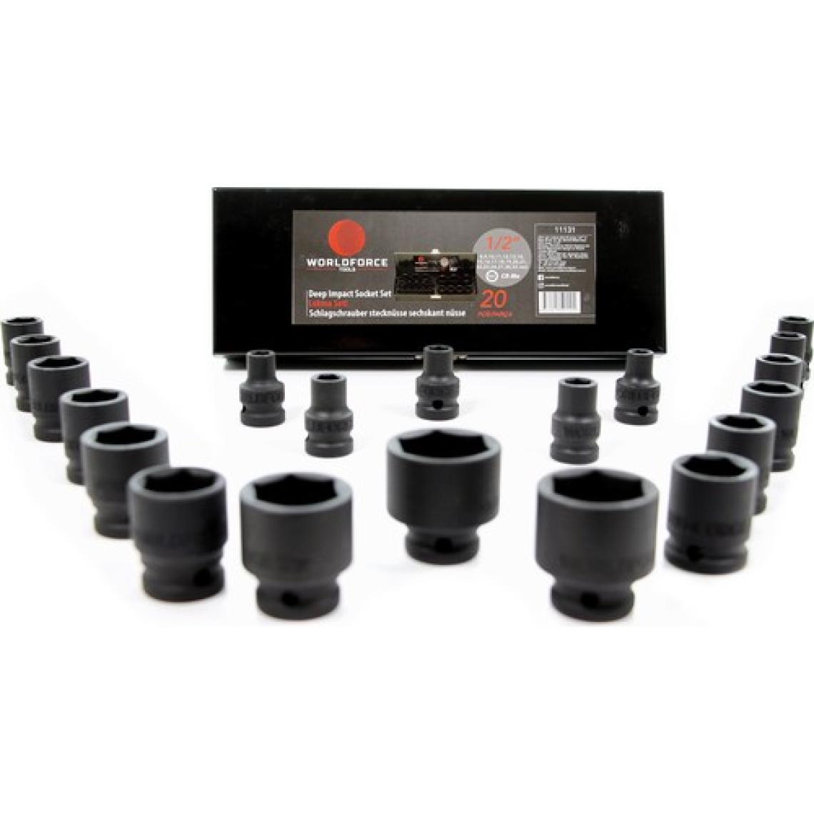 Worldforce 1/2" Darbeli Kısa Lokma Seti Metal Kutulu 8-32MM 20 Parça Set 8,9,10,11,12,13,14,15,16,17,18,19,20,21,22,23,24,27,30,32MM