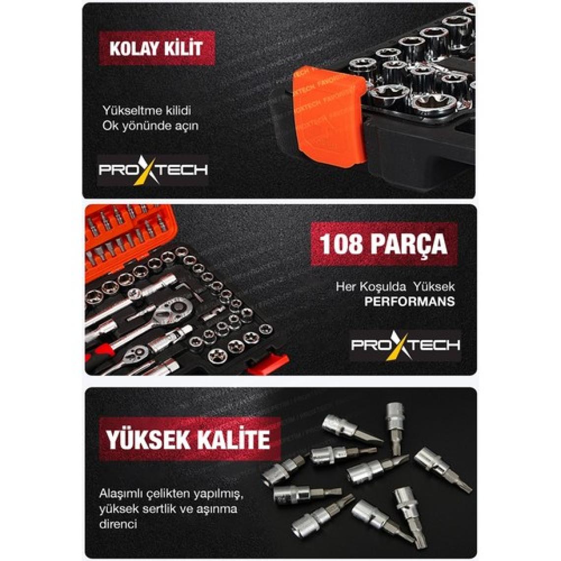 Proxtech  Profesyonel 112 Parça Çok Fonksiyonlu 1/2 ve 1/4 Cırcırlı Lokma Anahtar Takımı Bits Uç Penseli Set