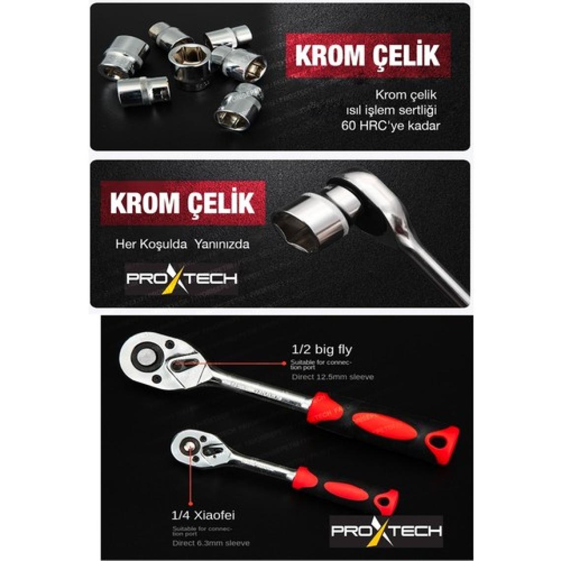 Proxtech  Profesyonel 112 Parça Çok Fonksiyonlu 1/2 ve 1/4 Cırcırlı Lokma Anahtar Takımı Bits Uç Penseli Set