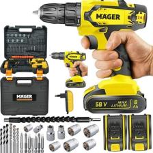 Mager Alman 58 Watt 8 Ah Darbeli  Setli Çift Akülü Çantalı Akülü Vidalama Metal Şanzıman Matkap