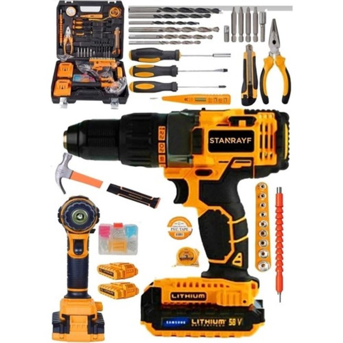 Germany Technology 98 V 12 Ah Darbeli Lion Çift Akülü Metal Şanzıman Turbo Şarjlı Matkap Komple Set