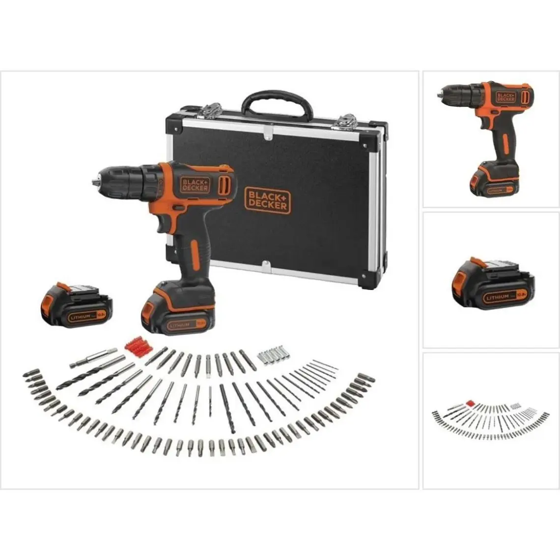 Black & Decker BDCDD12BAFC-QW 10.8V 1.5Ah Li-Ion Şarjlı Matkap Vidalama,Taşıma Çantası,100 Parça Aks. Seti