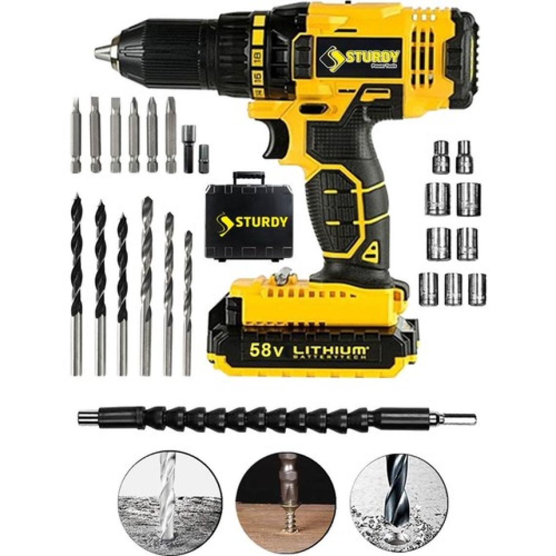Sturdy 58V 6AH Metal Sanzumanlı New 2022 Seri Setli Li-Ion Çift Akülü Matkap 27 Parca Setli