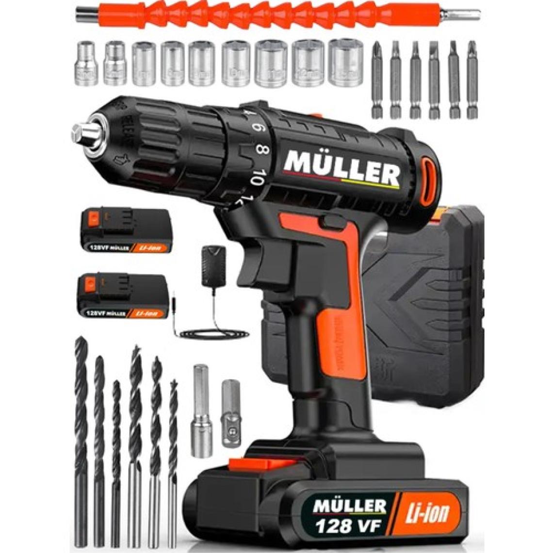 Müller Germany 36v5 Ah Çift Kartlı Çelik Şanzuman Bakır Sargılı 2 Akülü Şarjlı Matkap Vidalama 27 Pcs
