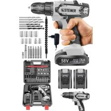 Steiner Germany Technology Kupfer Darbeli 58 V 5 Ah Çift Akülü Vidalama Matkap Gri + 24 Parça Set
