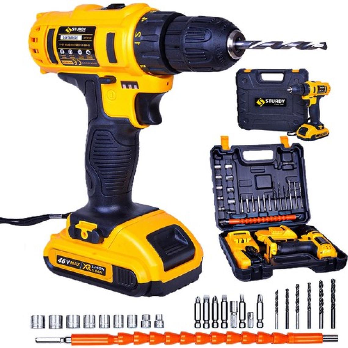 Sturdy Power Tools 46 Volt 5.0 Amper Çift Akülü 24 Parça Uç Setli Şarjlı Vidalama Matkap