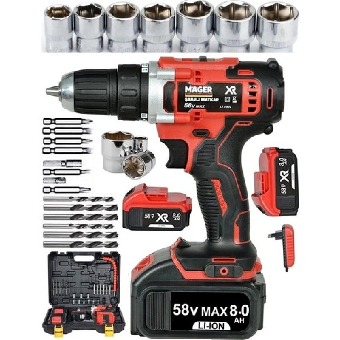 Mager Alman Teknolojisi 58 Watt 8 Ah Li-Ion Çift Akülü Metal Şanzıman Vidalama Şarjlı Matkap