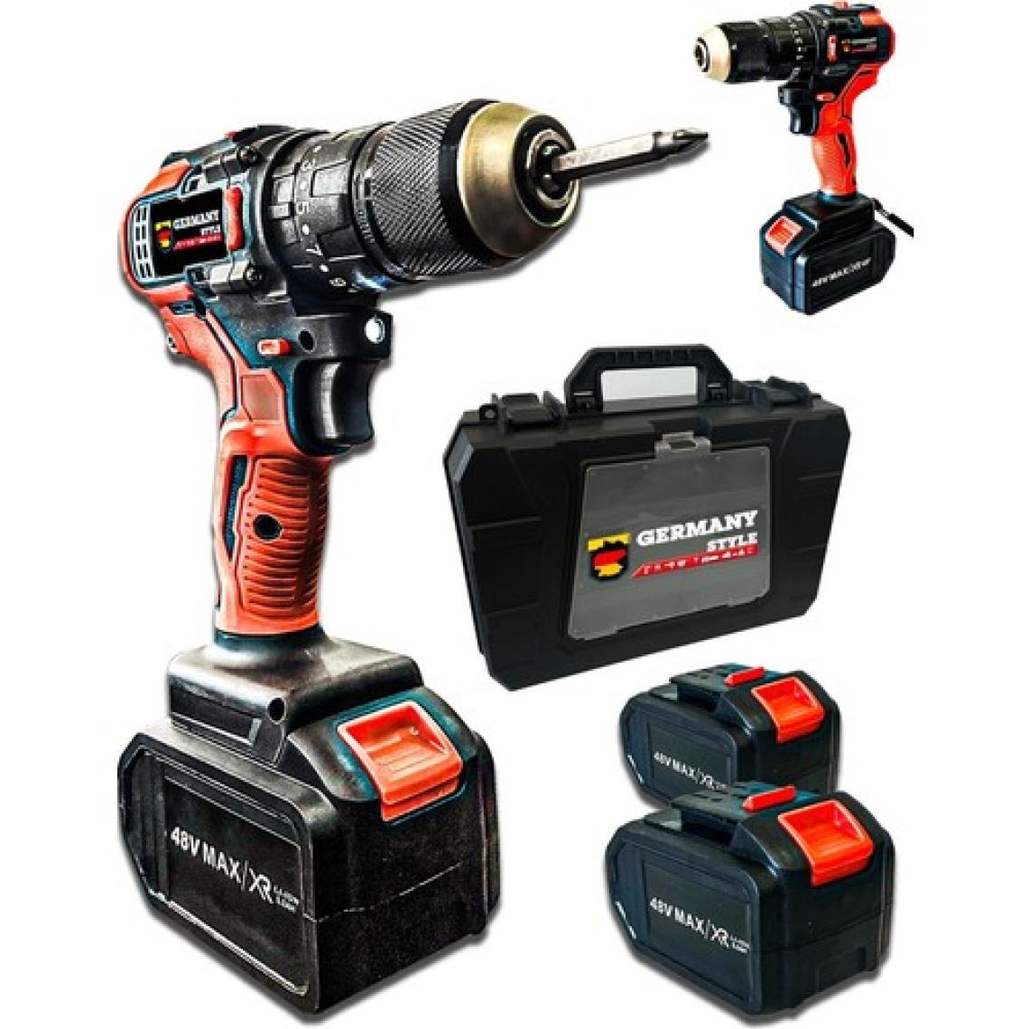 Germany Style GRM9007 48V 5 Ah Profesyonel Darbeli Yüksek Tork Kömürsüz Motor Güçlendirilmiş Çift Akülü Vidalama Matkap