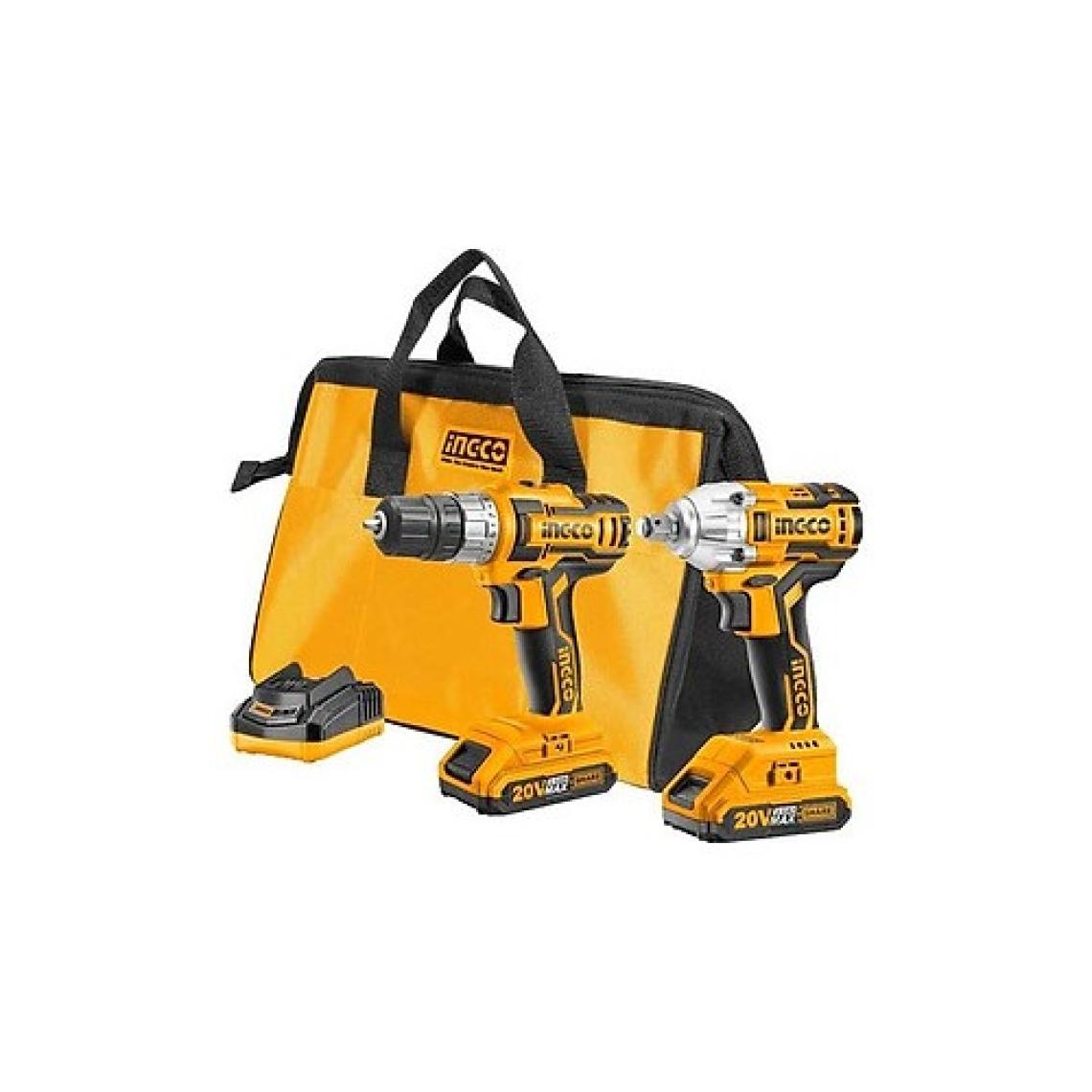 Ingco CKLI2006 20V Lithium-Ion 2 Li Set Şarjlı Matkap + Vidalama Kömürsüz Motor 2 Bataryalı
