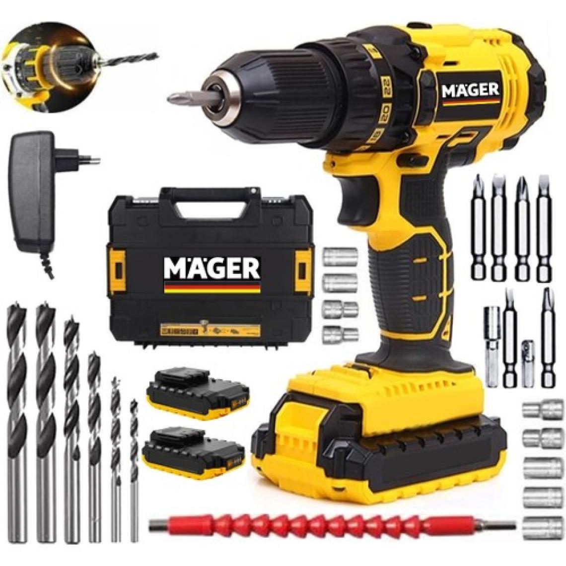 Mager Alman 58 V 5 Ah Darbeli Metal Şanzuman Bakir Sargili Çift Akülü Şarjlı Vidalama Matkap 24 Parça Set